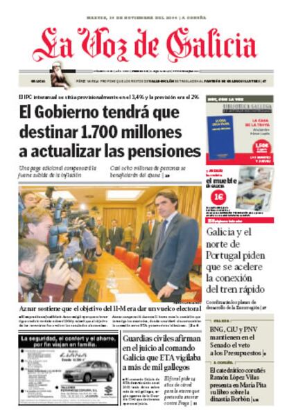 Portada de la edicin impresa de La Voz de Galicia(30/11/2004)