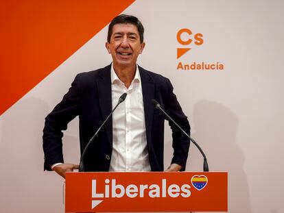 El coordinador autonómico de Ciudadanos y vicepresidente de la Junta de Andalucía, Juan Marín, en rueda de prensa tras ganar las primarias de este martes.
