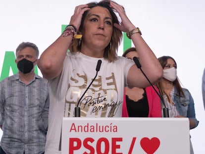 Susana Díaz, en la sede del PSOE-A, tras las primarias celebradas el pasado 12 de junio.