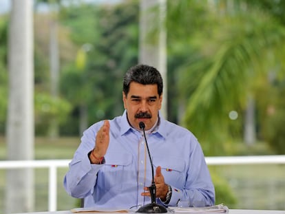 Nicolás Maduro durante um pronunciamento no Palácio de Miraflores.