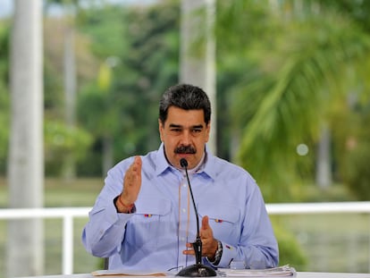 El presidente venezolano, Nicolás Maduro, durante una comparecencia retransmitida por televisión en el Palacio de Miraflores.