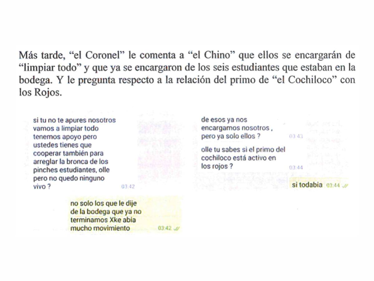 Algunos de los mensajes presentados como evidencia en el informe de la comisión, el 30 de septiembre de 2022.