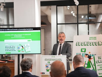 El primer teniente de alcalde de Barcelona, Jaume Collboni, presenta la plataforma online bcnMarket.