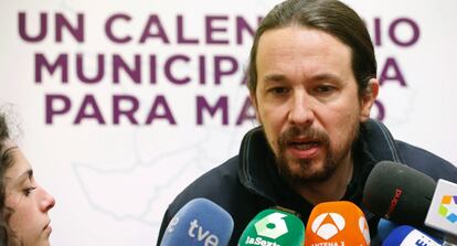 Pablo Iglesias momentos antes de la reunión con los círculos del partido en Madrid el pasado 3 de marzo.