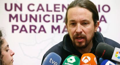 Pablo Iglesias momentos antes de la reuni&oacute;n con los c&iacute;rculos del partido en Madrid el pasado 3 de marzo.