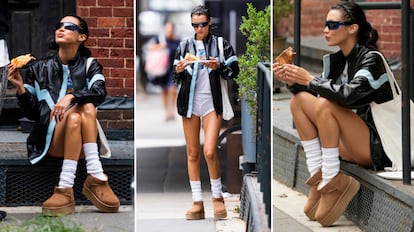 La modelo Bella Hadid pasea por Nueva York con las botas mini con plataforma de UGG (Septiembre 2022).