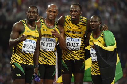 El cuarteto jamaicano compuesto por Nesta Carter, Asafa Powell, Nickel Ashmeade y Usain Bolt.