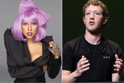 La cantante Lady Gaga en una imagen de promoción y el creador de Facebook, Mark Zuckerberg.