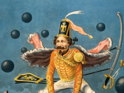 Ilustración de Géry-Bichard, realizada en 1879, sobre el barón de Münchhausen, del libro <i>1001 libros infantiles que hay que leer antes de crecer</i>(Grijalbo Ilustrados)
