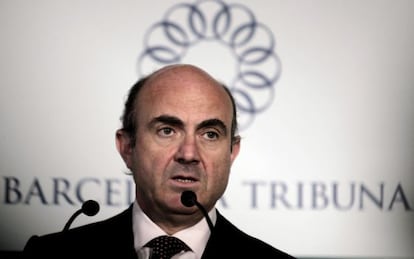 Guindos, en un momento de su intervención en Barcelona.