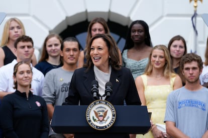 Kamala Harris, este lunes durante un acto con jóvenes deportistas en la Casa Blanca. 