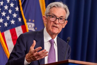 El presidente de la Reserva Federal de Estados Unidos, Jerome Powell, durante la rueda de prensa.