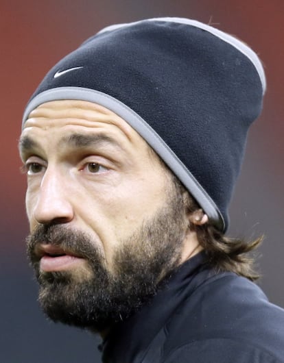 El jugador de la Juve Andrea Pirlo en el entrenamiento previo al partido contra el Shakhtar Donetsk.