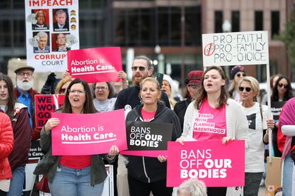 Supporters of Issue 1, the Right to Reproductive Freedom amendment, attend a rally in Columbus, Ohio, Oct. 8, 2023.