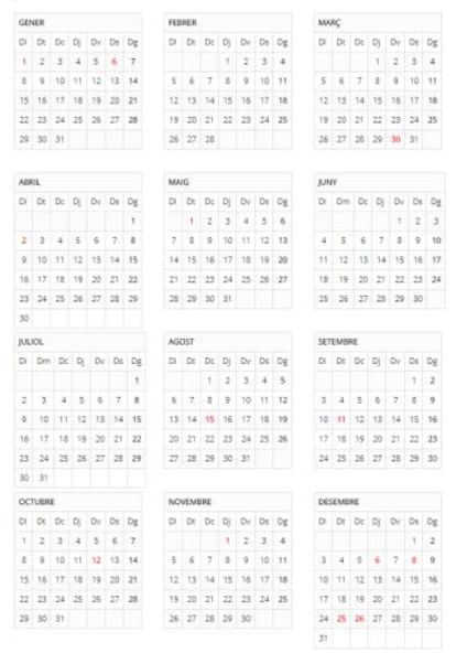 Calendari laboral de Catalunya per al 2018.