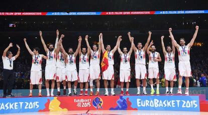 Los jugadores de la selección española celebran el titulo de campeones de Europa