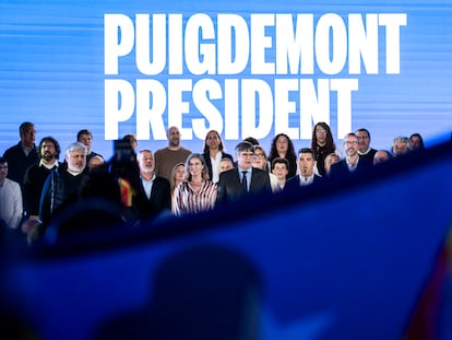El expresident y cabeza de lista de JxCat para el 12M, Carles Puigdemont, este sábado en Argelers Sur Mer (Francia).