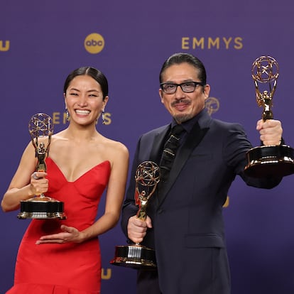 Anna Sawai, winner the Outstanding Lead Actress in a Drama Series award and Hiroyuki Sanada, Outstanding Lead Actor in a Drama Series for "Shogun\