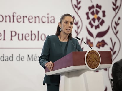 Claudia Sheinbaum durante la conferencia matutina en Palacio Nacional.
