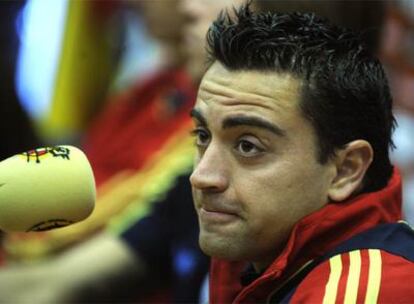 Xavi, durante la rueda de prensa