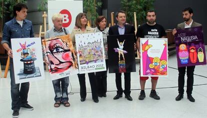 Miembros del jurado presentan los seis carteles finalistas de la Aste Nagusia de Bilbao.