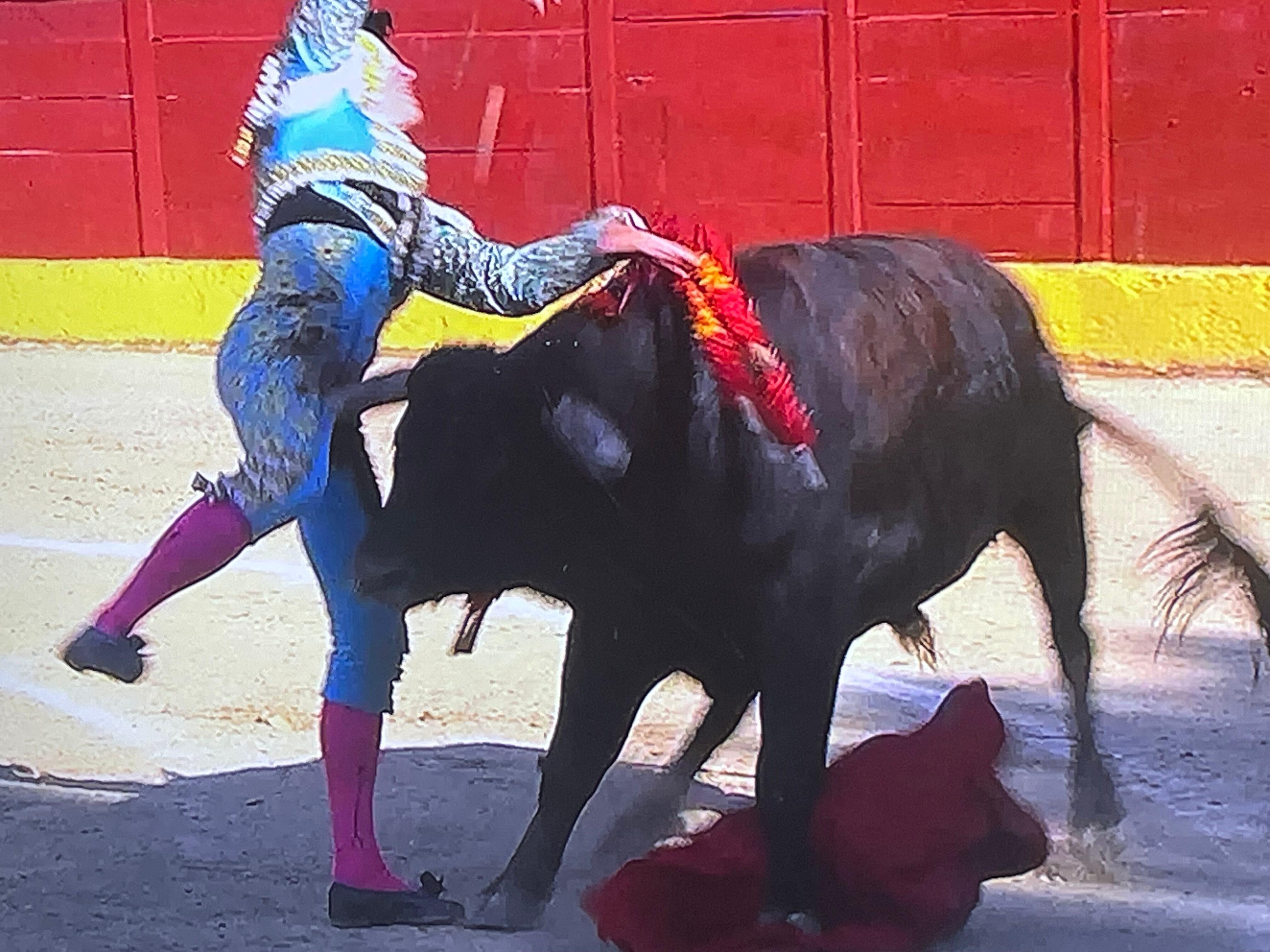 Un momento de la cornada sufrida por Sergio Rollón en la plaza madrileña de Valdetorres del Jarama.