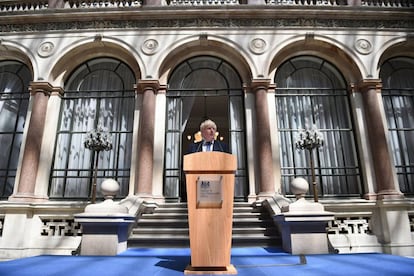 Boris Johnson, este jueves, en su primer día como titular de Exteriores británico.