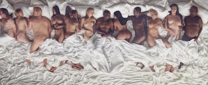 Amber Rose, la tercera por la derecha, fue una de las protagonistas de la escultura de famosos desnudos en el vídeo 'Famous' del rapero.
