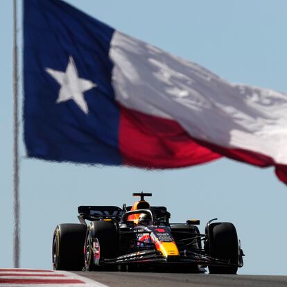 Red Bull driver Max Verstappen, of the Netherlands, drives during the Formula One U.S. Grand Prix auto race at Circuit of the Americas, Sunday, Oct. 22, 2023, in Austin, Texas. (AP Photo/Eric Gay)