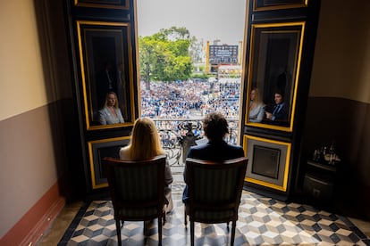 Karina y Javier Milei en la ceremonia de asunción de Nayib Bukele, en El Salvador, este 1 de junio.