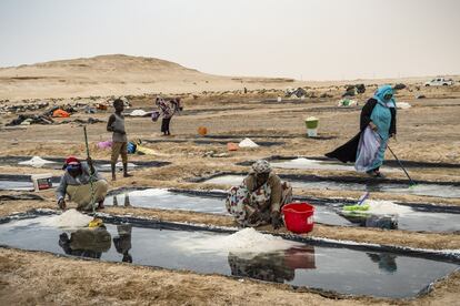 Salinas a las afueras de Nuadibú, gracias a las cuales un grupo de mujeres ha encontrado un modo de vida.