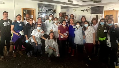 Inma, en el medio, con camiseta azul, junto con colaboradores y vecinos del Parque Alcosa.