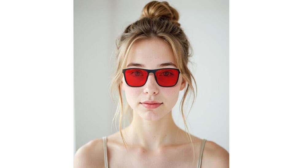 Estas gafas con filtro de luz azul tienen lentes rojas.
