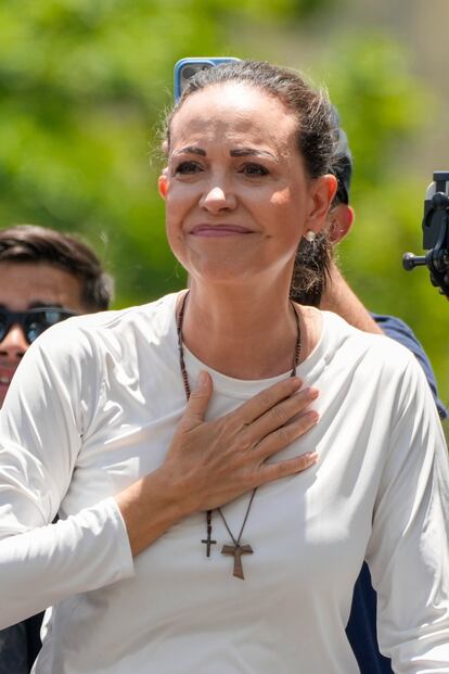 Solo en las movilizaciones de la oposición, Machado ha hecho apariciones públicas, como la del sábado 3 de agosto –a la que también ha llegado casi de incógnita– y la de hoy, tras las elecciones presidenciales del 28 de julio.
