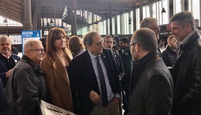 Quim Torra y la portavoz de Junts per Catalunya en el Congreso, Laura Borràs, en el acto del Born, en Barcelona.