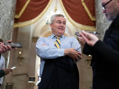 Rep. James Comer, R-Ky., talks to reporters as he walks to the House chamber, on Capitol Hill in Washington, Monday, Jan. 9, 2023.