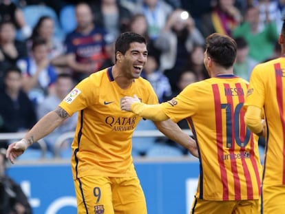 Suárez comemora seu segundo gol.