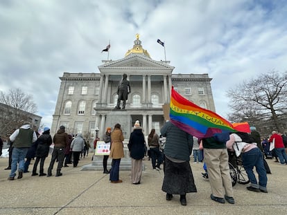 Advocates for transgender youth rally outside the New Hampshire Statehouse, in Concord, N.H