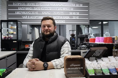 Igor Iashchenko, war veteran, in his cafe in Poltava.