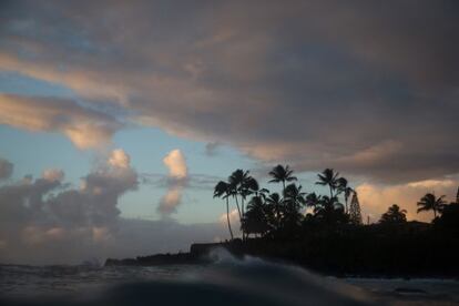 Las olas arrecian en la playa de Waimea Bay.