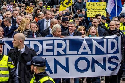 Wilders en la manifestación este sábado en Róterdam.