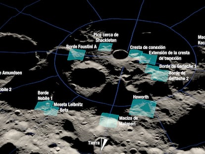 Representación de las 13 regiones candidatas para el aterrizaje de Artemis III.