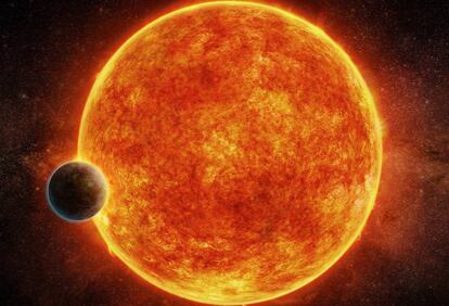 Reprodução do novo exoplaneta e sua estrela.