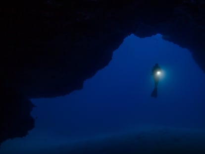 Inmersión en la cueva Agujero Azul, en la isla canaria de Lanzarote.