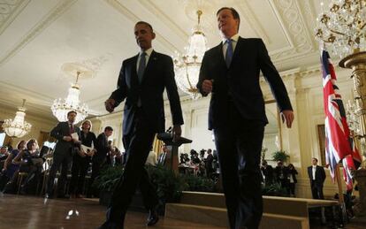 Barack Obama e David Cameron, depois da entrevista coletiva.