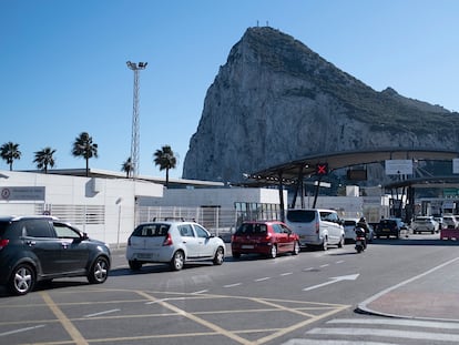 Border checks between Spain and Gibraltar.