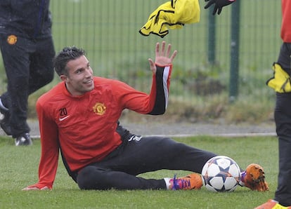 Van Persie en el entrenamiento en Carrington (Manchester).