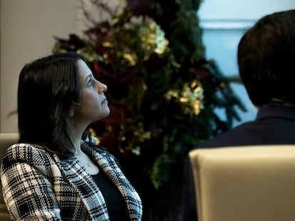 La presidenta de Ciudadanos, Inés Arrimadas, y el vicepresidente de la Junta, Juan Marín, este sábado en Sevilla.