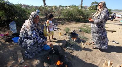 Refugiados sirios en Melilla, la semana pasada.
