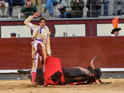 Adrián de Torres, tras estoquear al quinto toro de Cuadri.